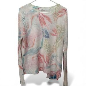 Sioni Floral Lightweight Knit Sweater Coastal Resort Style Long Sleeve Large
